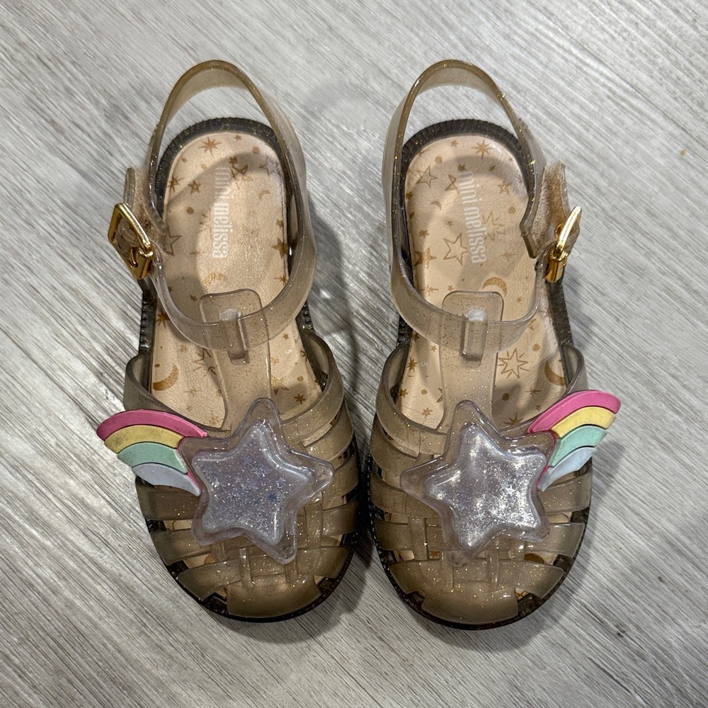 Mini Melissa Kids' Shooting Star Rainbow glitter sandals